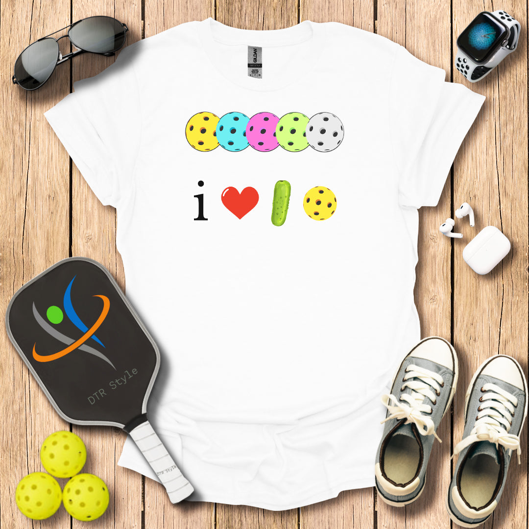 I Love Pickleball T-Shirt (#3) - White - DTR Style - Pickleball T-Shirt